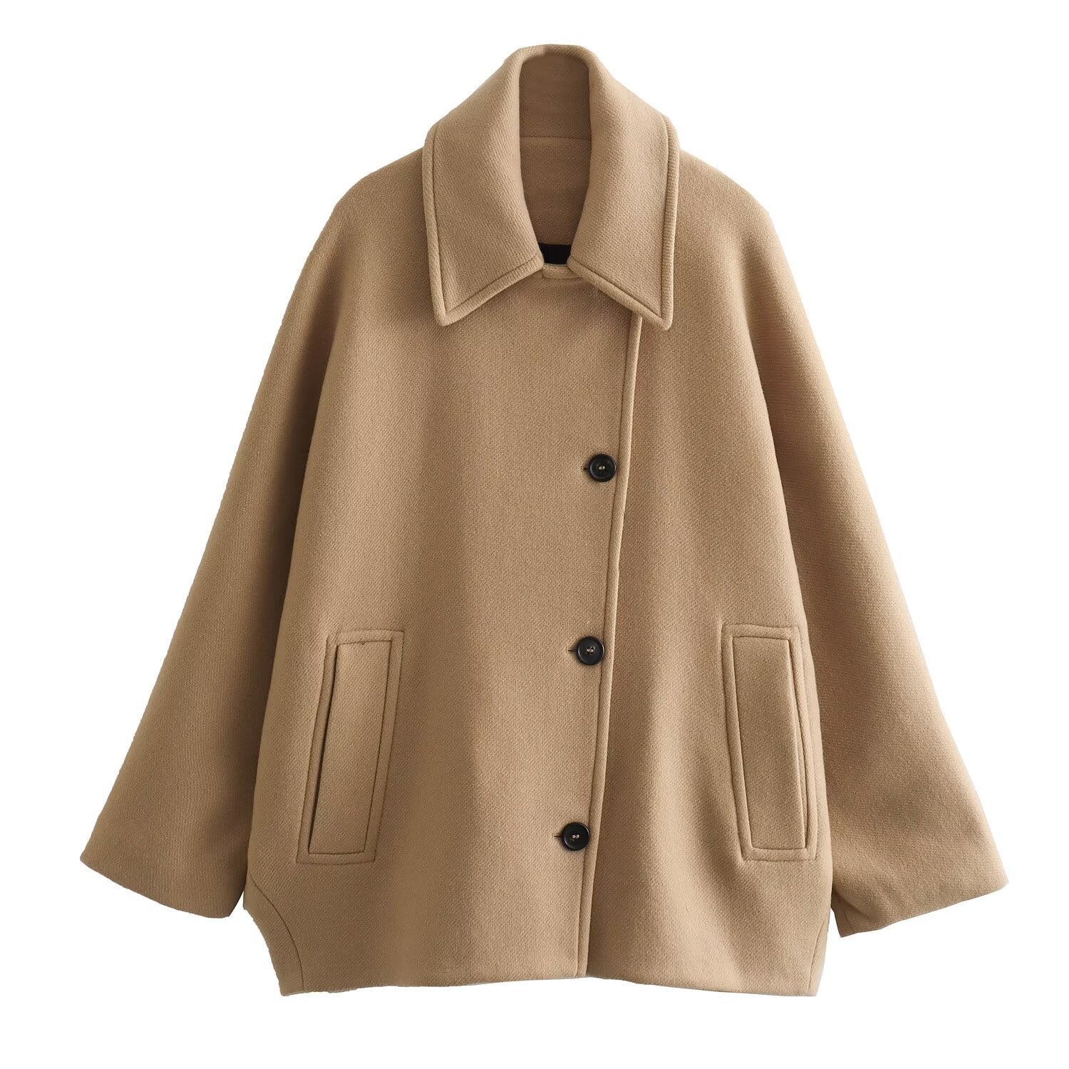 French Coat Fashion Polo Collar Blended Short Cape Sleeve Coat - Bellarte Enchanté French Coat Fashion Polo Collar Blended Short Cape Sleeve Coat